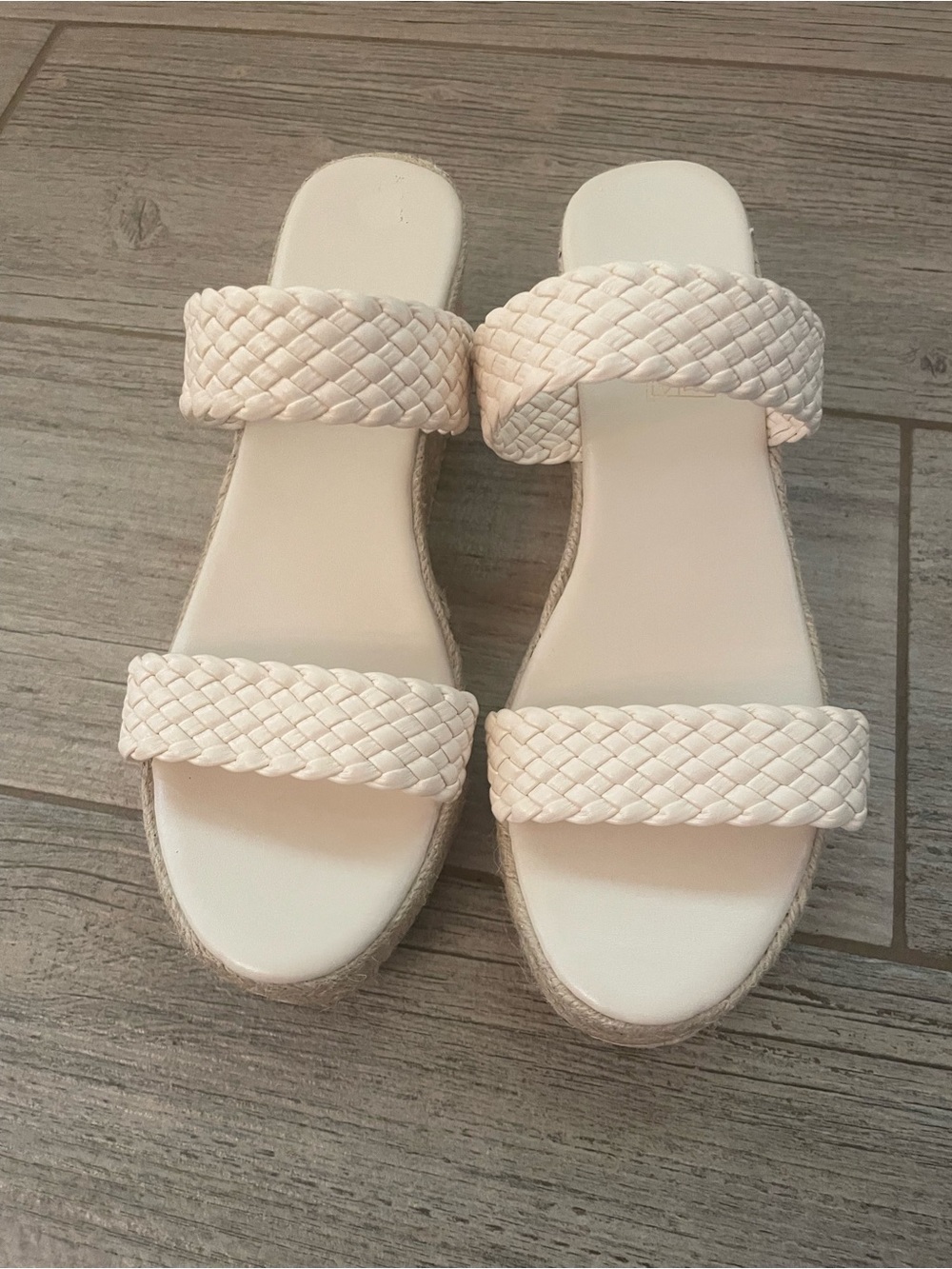 Amazon Woven Double-Strap Wedge Sandals in Cream